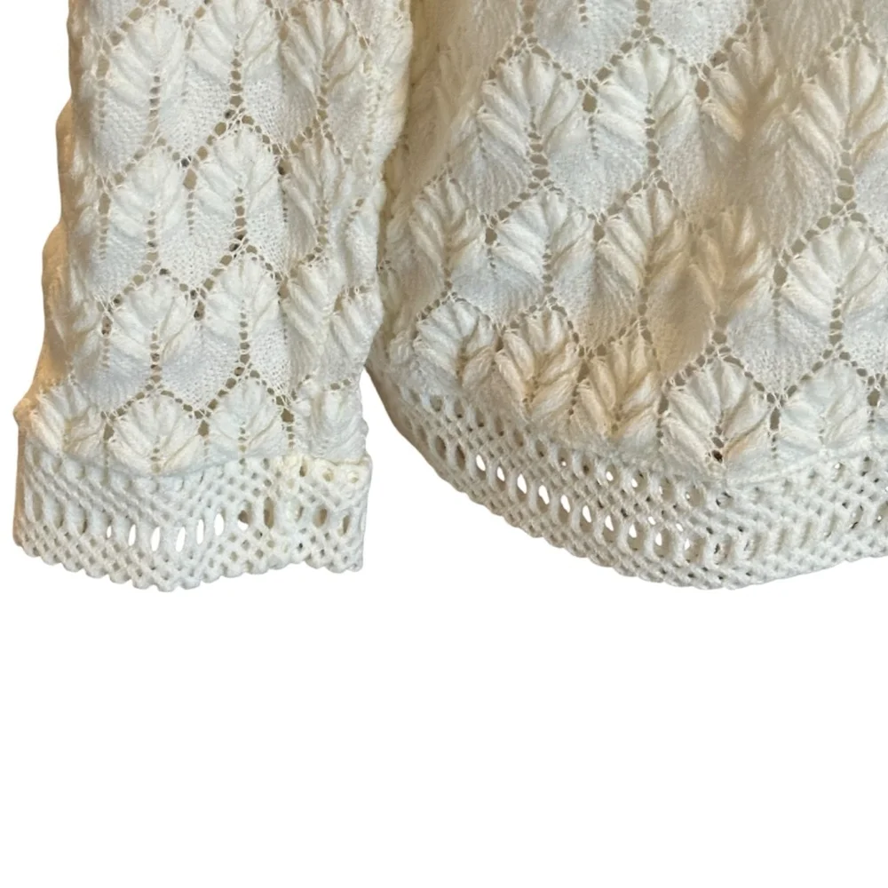 60s Cottagecore crocheted geometric off white cardigan Carol Brent - Picture 4 of 6